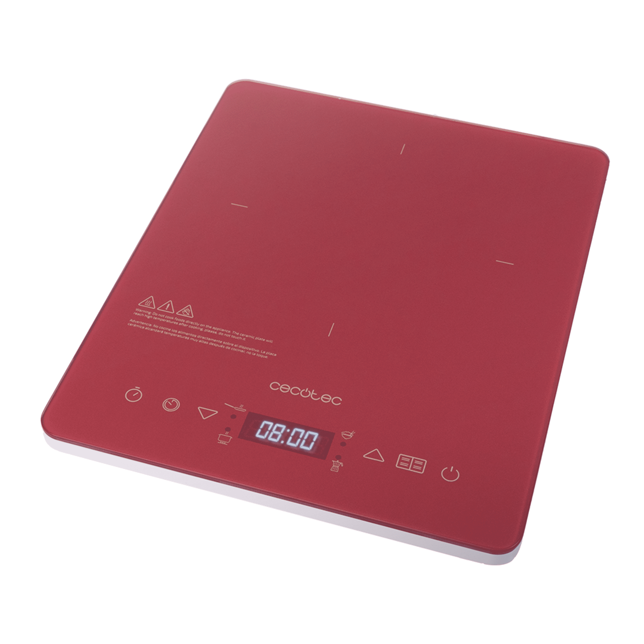 Tragbare Induktionsplatte Full Crystal Scarlet Leistung 2000 W, einstellbare Temperatur, 4 voreingestellte Programme, Timer, Bratpfannen bis zu 28 cm