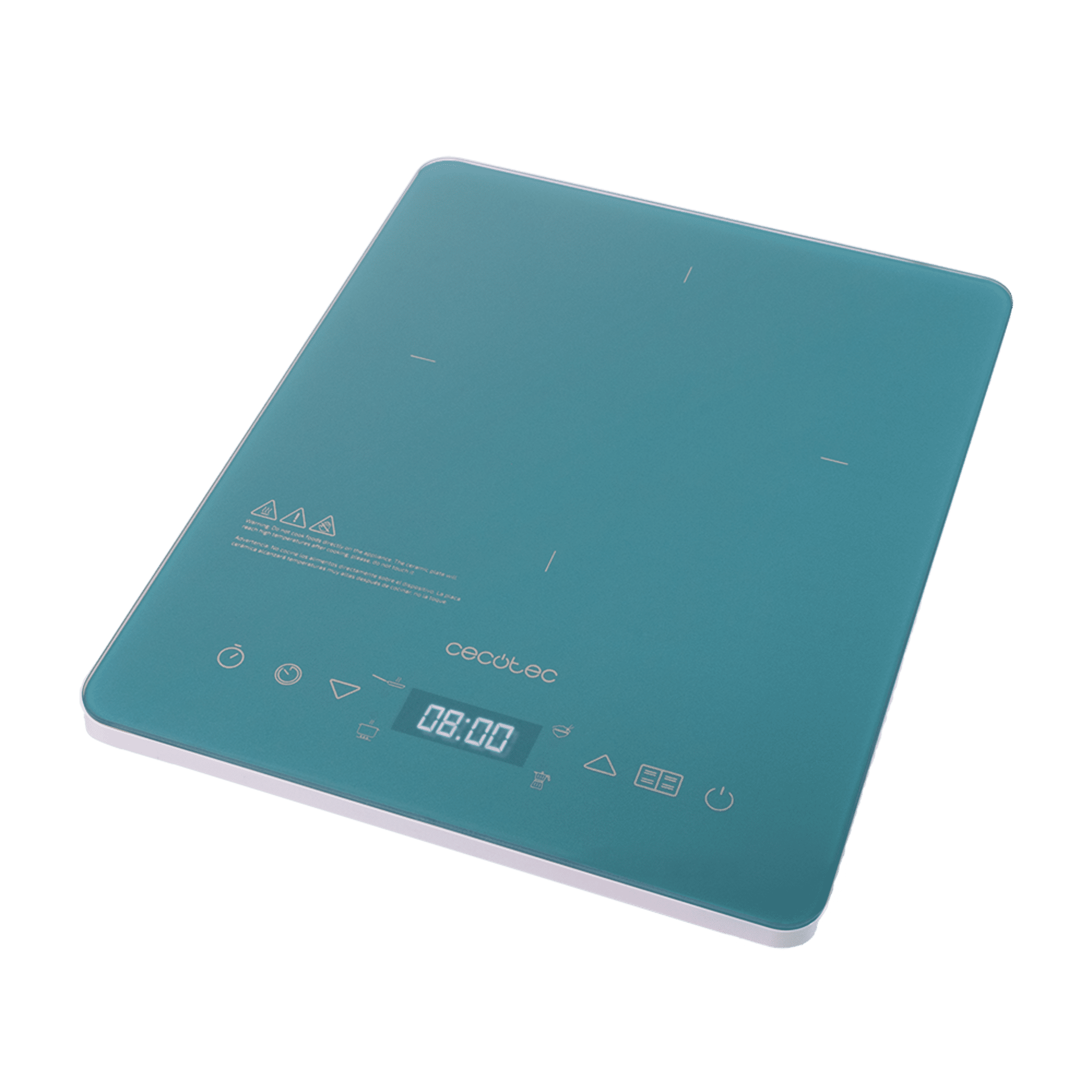 Plaque à Induction portable Full Crystal Sky. 2000 W de puissance, température réglable, 4 programmes préétablis et minuterie. Pour des poêles jusqu’à 28 cm.