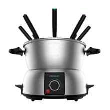 Fun GourmetFondue. Fondue elétrica de 1000 W de potência, termostato regulável, Aço Inoxidável, Para queijo, chocolate e óleo, Inclui 8 garfos, Peças aptas para a máquina de lavar loiça