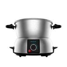 Fun GourmetFondue M. Fondue eléctrica con 1000 W de Potencia, Termostato Regulable, Acero Inoxidable, para Queso, Chocolate y Aceite, Incluye 8 Tenedores, Piezas aptas para lavavajillas