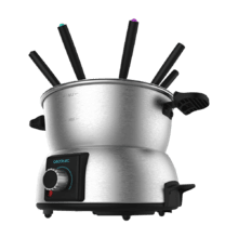 Fun GourmetFondue M. Fondue eléctrica con 1000 W de Potencia, Termostato Regulable, Acero Inoxidable, para Queso, Chocolate y Aceite, Incluye 8 Tenedores, Piezas aptas para lavavajillas