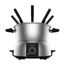 Fun GourmetFondue M. Fondue eléctrica con 1000 W de Potencia, Termostato Regulable, Acero Inoxidable, para Queso, Chocolate y Aceite, Incluye 8 Tenedores, Piezas aptas para lavavajillas