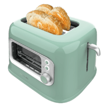 RetroVision Green Toaster mit Glasfenster, Retro-Design und Staubschutz.