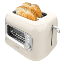 RetroVision Beige Toaster mit Glasfenster, Retro-Design und Staubschutz.