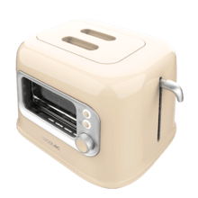 RetroVision Beige Toaster mit Glasfenster, Retro-Design und Staubschutz.