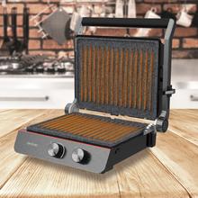 Griglia elettrica Rock'nGrill Blaze Neon da 2200 W che regola il tempo e la temperatura, dispone di piastre rimovibili con rivestimento RockStone, lavabile in lavastoviglie e apertura a 180º.