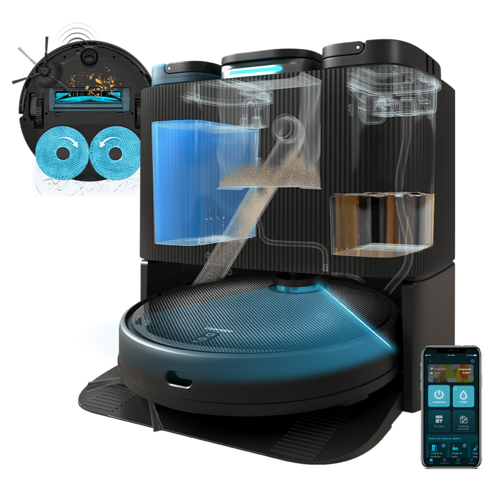 Conga 11090 Spin Revolution Home&Wash Robot aspirador láser con base de  autovaciado y friegasuelos Cecotec