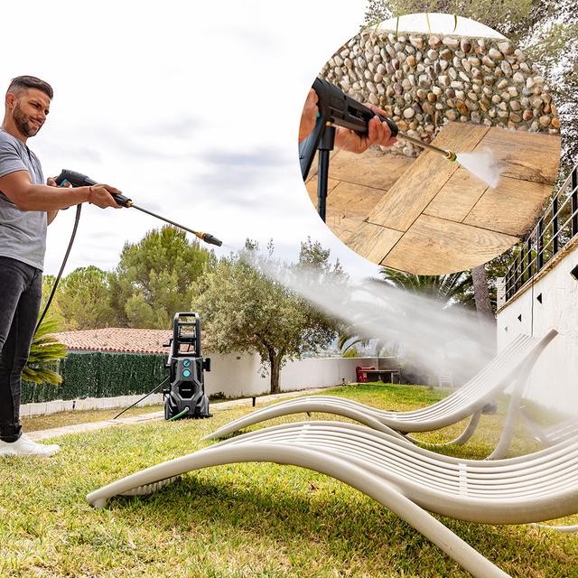 Hidrolimpiadora Cecotec HydroBoost 3200 TotalClean limpiando mobiliario exterior