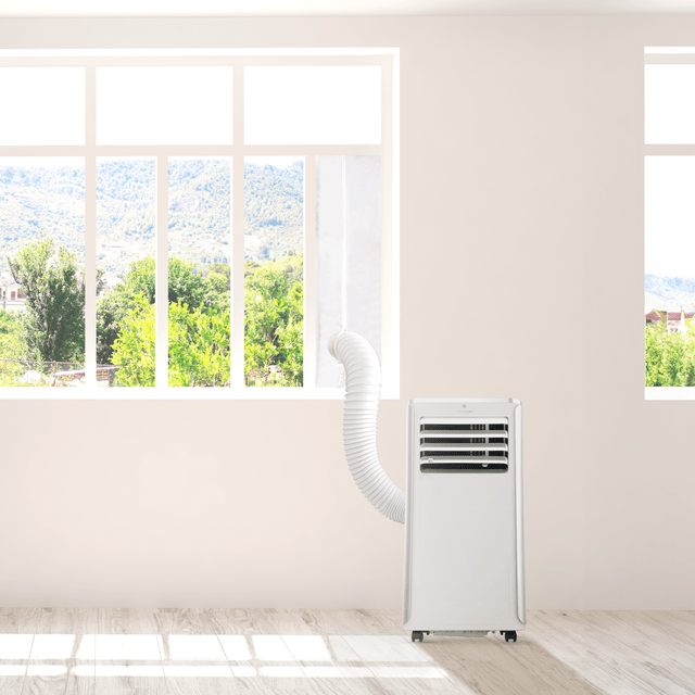 Cubierta aislante Cecotec 163x35 instalada en ventana con aire acondicionado portátil