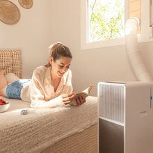 ForceClima 9450 Style Heating Condizionatore portatile di design da 9000 BTU con pompa di calore, utilizzabile tutto l'anno, con telecomando e touch control per un comfort totale.