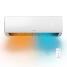 AirClima 9000 Smartfresh Ar condicionado split de 9000 BTU com bomba de calor, controlo remoto e ecrã LED. Sistema Inverter. 5 modos e 8 velocidades Desumidificação díaria de 24 L/dia e área de cobertura de 16 m2. Caudal de ar de 420 m3/h, temporizador 24 h, filtro de ar, gás R32, motor DC. Classificação energética A++/A+ e potência de 2600 W para arrefecer e 2610 W para aquecer.  Compressor exterior com proteção IPX4