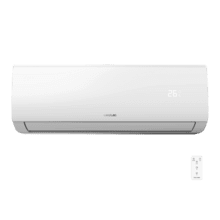 Climatizzatore split AirClima 9000 Smartfresh 9000 BTU con pompa di calore, telecomando e display a LED. Sistema inverter. 5 modalità e 8 velocità. Deumidificazione giornaliera di 24 L/giorno e area di copertura di 16 m2. Portata aria 420 m3/h, timer 24 ore, filtro aria, gas R32, motore DC. Classificazione energetica A++/A+ e potenza di 2600 W per il freddo e 2610 W per il caldo. Compressore da esterno con protezione IPX4.