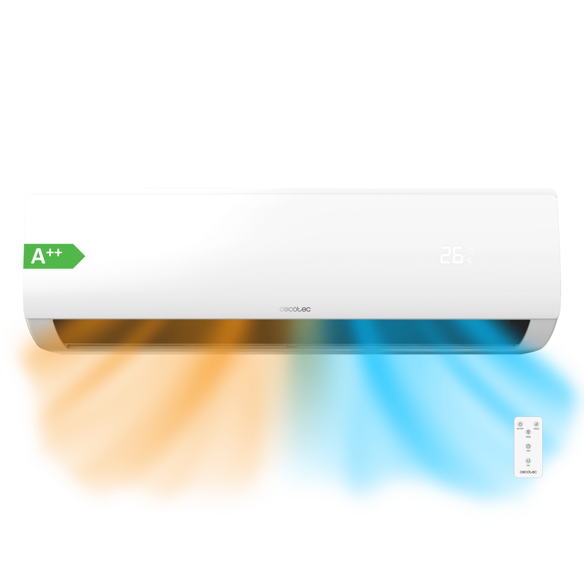 AirClima 12000 Smartfresh 12000 BTU Split-Klimaanlage mit Wärmepumpe, Fernbedienung und LED-Anzeige. Wechselrichtersystem. 5 Modi und 8 Geschwindigkeiten. Tägliche Entfeuchtung von 28,8 l/Tag und Abdeckungsfläche von 22 m2. Luftstrom von 550 m3/h, 24-Stunden-Timer, Luftfilter, R32-Gas, Gleichstrommotor. Energieklassifizierung A++ / A+ und Leistung von 3400 W für Kälte und 3420 W für Wärme. Outdoor-Kompressor mit IPX4-Schutz.