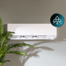 AirClima 18000 Smartfresh Ar condicionado split de 18000 BTU com bomba de calor, controlo remoto e ecrã LED. Sistema Inverter. 5 modos e 8 velocidades Desumidificação díaria de 36 L/dia e área de cobertura de 35 m2. Caudal de ar de 800 m3/h, temporizador 24 h, filtro de ar, gás R32, motor DC. Classificação energética A++/A+ e potência de 5100 W para arrefecimento e 5100 W para aquecimento.  Compressor exterior com proteção IPX4