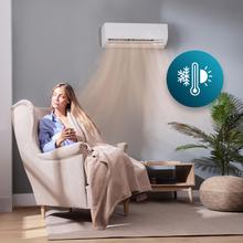 AirClima 12000 Smartfresh Connected Ar condicionado split de 12000 BTU com bomba de calor, controlo remoto, ecrã LED e WiFi. Sistema Inverter. 5 modos e 8 velocidades Desumidificação díaria de 28,8 L/dia e área de cobertura de 22 m2. Caudal de ar de 550 m3/h, temporizador 24 h, filtro de ar, gás R32, motor DC. Classificação energética A++/A+ e potência de 3400 W para arrefecimento e 3420 W para aquecimento.  Compressor exterior com proteção IPX4