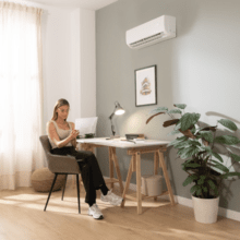 AirClima 12000 Smartfresh Connected Ar condicionado split de 12000 BTU com bomba de calor, controlo remoto, ecrã LED e WiFi. Sistema Inverter. 5 modos e 8 velocidades Desumidificação díaria de 28,8 L/dia e área de cobertura de 22 m2. Caudal de ar de 550 m3/h, temporizador 24 h, filtro de ar, gás R32, motor DC. Classificação energética A++/A+ e potência de 3400 W para arrefecimento e 3420 W para aquecimento.  Compressor exterior com proteção IPX4