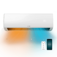 AirClima 12000 Smartfresh Connected Ar condicionado split de 12000 BTU com bomba de calor, controlo remoto, ecrã LED e WiFi. Sistema Inverter. 5 modos e 8 velocidades Desumidificação díaria de 28,8 L/dia e área de cobertura de 22 m2. Caudal de ar de 550 m3/h, temporizador 24 h, filtro de ar, gás R32, motor DC. Classificação energética A++/A+ e potência de 3400 W para arrefecimento e 3420 W para aquecimento.  Compressor exterior com proteção IPX4