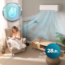 AirClima 12000 Smartfresh Connected Ar condicionado split de 12000 BTU com bomba de calor, controlo remoto, ecrã LED e WiFi. Sistema Inverter. 5 modos e 8 velocidades Desumidificação díaria de 28,8 L/dia e área de cobertura de 22 m2. Caudal de ar de 550 m3/h, temporizador 24 h, filtro de ar, gás R32, motor DC. Classificação energética A++/A+ e potência de 3400 W para arrefecimento e 3420 W para aquecimento.  Compressor exterior com proteção IPX4