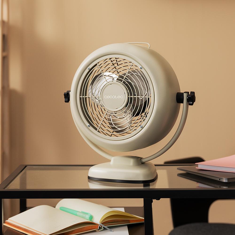 Cecotec Ventilatore Da Tavolo EnergySilence 800 RetroDesk Beige – 20 W, 8 Pollici, Inclinabile, 2 Velocità, 3 Pale, Base Stabile