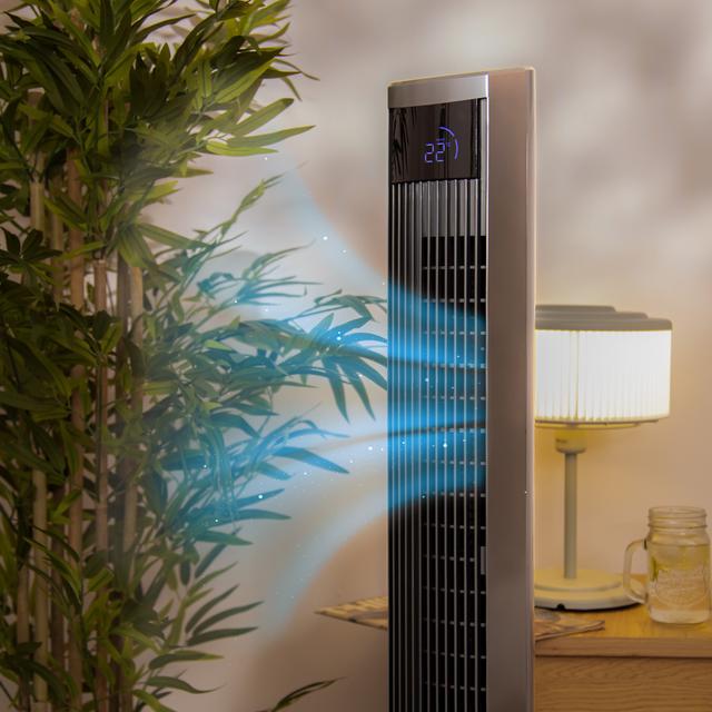 EnergySilence 470 Max Skyline Ionic Ventilatore a torre con ionizzatore da 47" 45 W, oscillazione, timer, telecomando e display digitale.