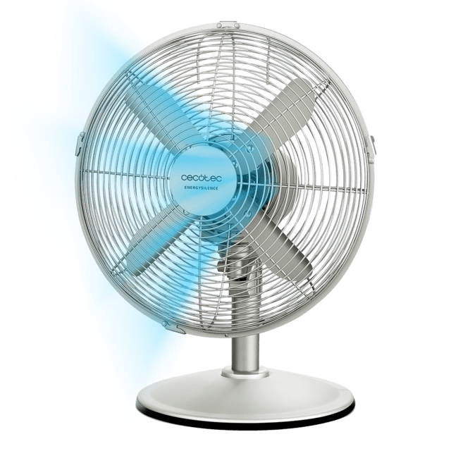 EnergySilence 609 SteelDesk Ventilador de sobremesa con 40 W y acabado en acero, 12 pulgadas, 3 velocidades, oscilación, silencioso, altura ajustable, 4 aspas y máxima seguridad.