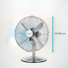 Ventilateur de bureau EnergySilence 620 RetroDesk avec 40 W et finition en acier, 12 pouces, 3 vitesses, oscillation, silencieux, hauteur réglable, 4 pales et sécurité maximale.