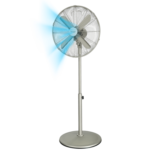 EnergySilence 609 Steelstyle Ventilador de pie con 50 W y acabado en acero, 16 pulgadas, 3 velocidades, oscilación, silencioso y altura ajustable