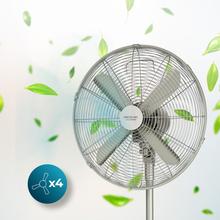 EnergySilence 610 Steelstyle Ventilatore da terra da 50 W e finitura in acciaio, 16 pollici, 3 velocità, oscillazione, silenzioso, altezza regolabile, 4 pale e massima sicurezza.