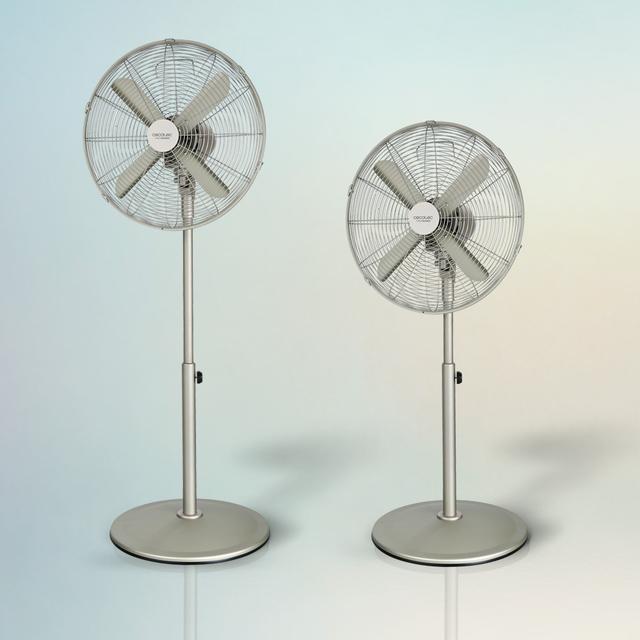 Ventilateur de sol EnergySilence 610 Steelstyle de 50 W et finition acier, 16 pouces, 3 vitesses, oscillation, silencieux, hauteur réglable, 4 pales et sécurité maximale.