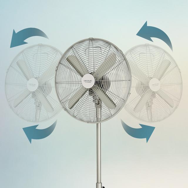 Ventilateur de sol EnergySilence 610 Steelstyle de 50 W et finition acier, 16 pouces, 3 vitesses, oscillation, silencieux, hauteur réglable, 4 pales et sécurité maximale.