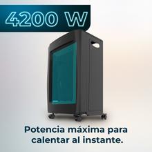 ReadyWarm 4200 BlueFlame Portatil Estufa de gas de llama azul plegable con 4200 W, 2 niveles de potencia, encendido piezoeléctrico y triple sistema de seguridad.