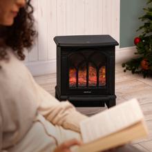 ReadyWarm 1500 Flames Lareira elétrica de chão com 1500 W de potência, dois níveis de potência, termóstato regulável e controlo da chama.