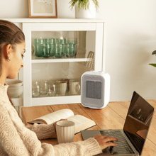 Radiateur de table ReadyWarm 1500 Max Ceramic Blanc en céramique de 1500 W, thermostat réglable et 3 modes de fonctionnement.