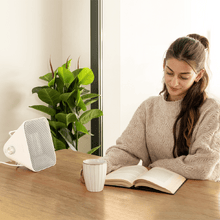 ReadyWarm 1500 Max Ceramic Design Branco Aquecedor de mesa em cerâmica com 1500 W, termóstato ajustável e 3 modos de funcionamento.