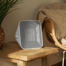 ReadyWarm 1500 Max Ceramic Design Branco Aquecedor de mesa em cerâmica com 1500 W, termóstato ajustável e 3 modos de funcionamento.
