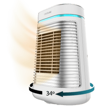Radiateur de table ReadyWarm 1550 Max Ceramic Rotate Smart White en céramique avec 1500 W, oscillation, affichage numérique, thermostat réglable et 3 modes de fonctionnement.