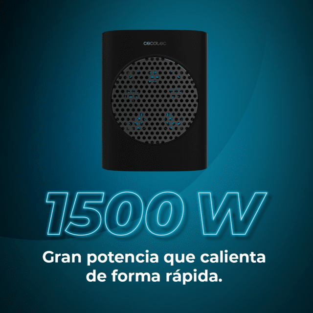 ReadyWarm 1570 Max Ceramic Rotate Smart Black Chauffage céramique de table avec 1500 W, oscillation, écran numérique, thermostat réglable et 3 modes de fonctionnement.