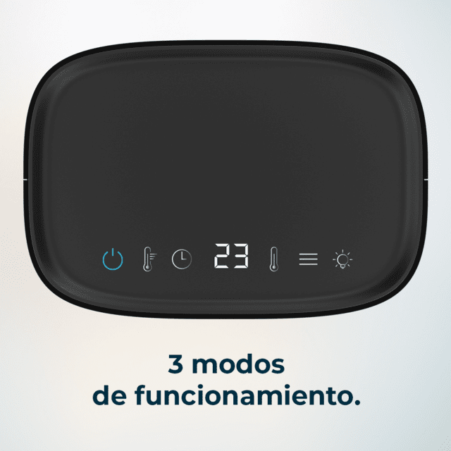 ReadyWarm 1570 Max Ceramic Rotate Smart Black Chauffage céramique de table avec 1500 W, oscillation, écran numérique, thermostat réglable et 3 modes de fonctionnement.