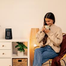 ReadyWarm 1550 Max Ceramic Rotate Smart Black Aquecedor de mesa em cerâmica com 1500 W, oscilação, display digital, termostato ajustável e 3 modos de operação.