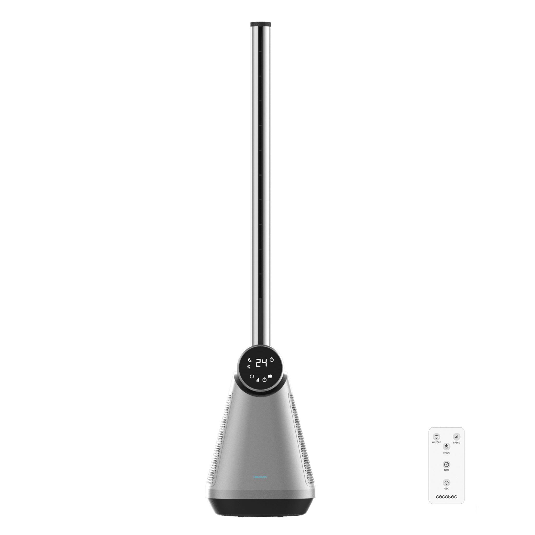 EnergySilence 9890 Skyline Bladeless Dark Ventilateur colonne sans pales de 39" et 50 W, écran LED, contrôle tactile et à distance, minuterie jusqu'à 15 heures et oscillation.