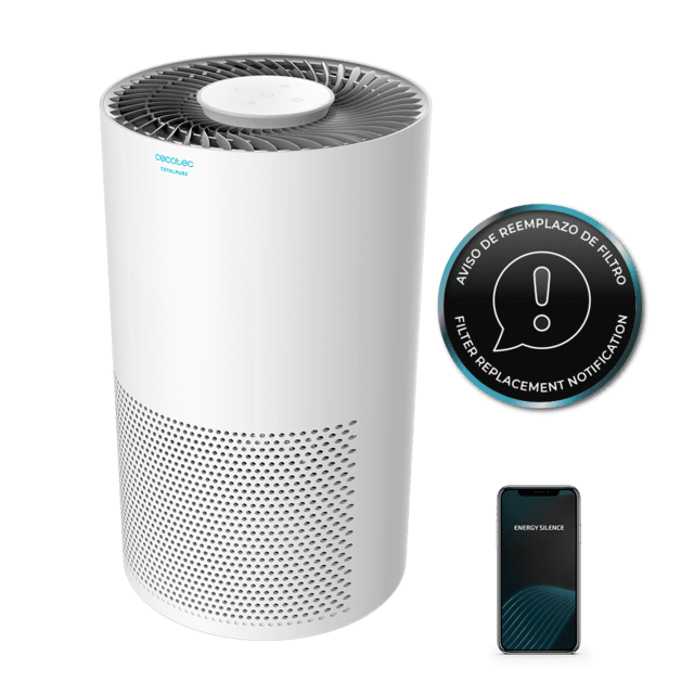 TotalPure 2000 Connected M. Purificador de Aire con Mando a Distancia y Potencia de 50 W, 160 CADR, 3 Etapas de filtrado, Panel Táctil, Control por Wi-fi, Temporizador, Cobertura 50 m3