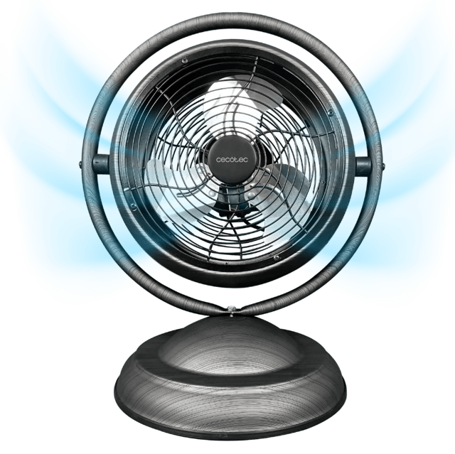 Ventilador Cecotec EnergySilence 1000 RetroDesk Wood vista frontal con efecto de aire