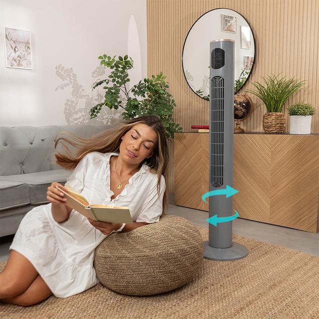 EnergySilence 9090 Skyline Smart Ventilateur colonne de 46" avec 50 W, 3 vitesses, minuterie, oscillation, écran et télécommande.