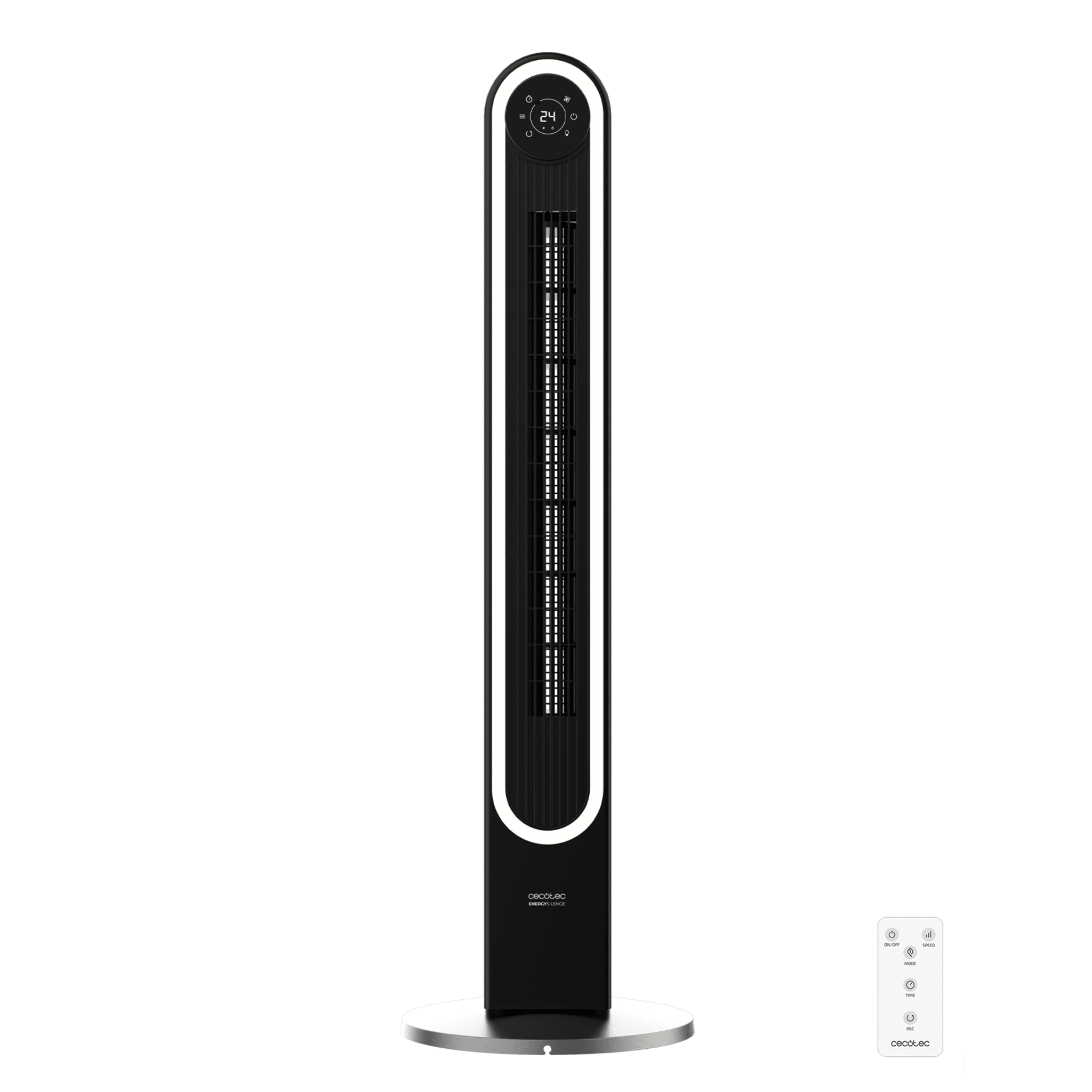 EnergySilence 9090 Skyline Smart Light Ventilador de torre con luz de 60 W y 42" con mando a distancia, control táctil, pantalla LED, temporizador y oscilación.