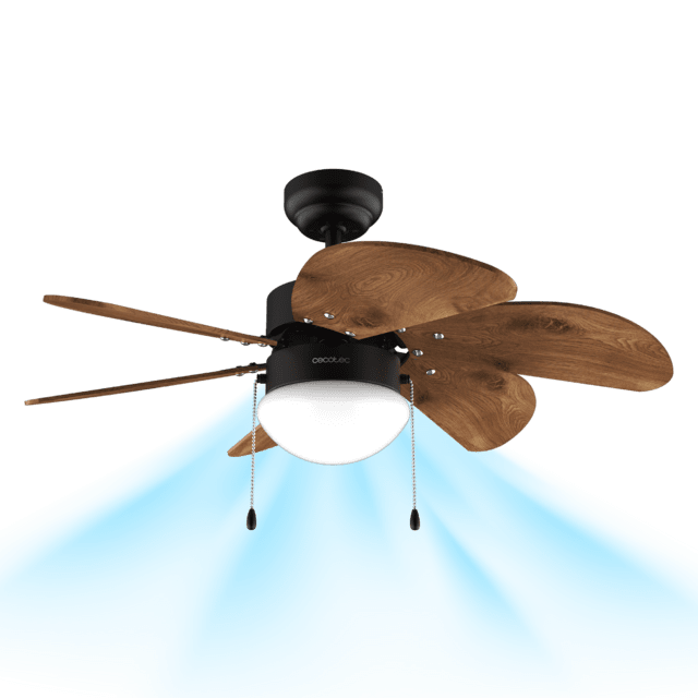 EnergySilence Aero 364 Black&Wood Ventilador de techo de 50 W y 36” con lámpara, 3 velocidades y 6 aspas reversibles.