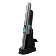 Aspirapolvere portatile Conga Rockstar Micro+ con motore Digital Brushless da 200 W e 20 kPa di potenza di aspirazione. Autonomia fino a 40 minuti. Due modalità di alimentazione. Con accessorio 2in1, con accessorio imbottiti e base self storage.