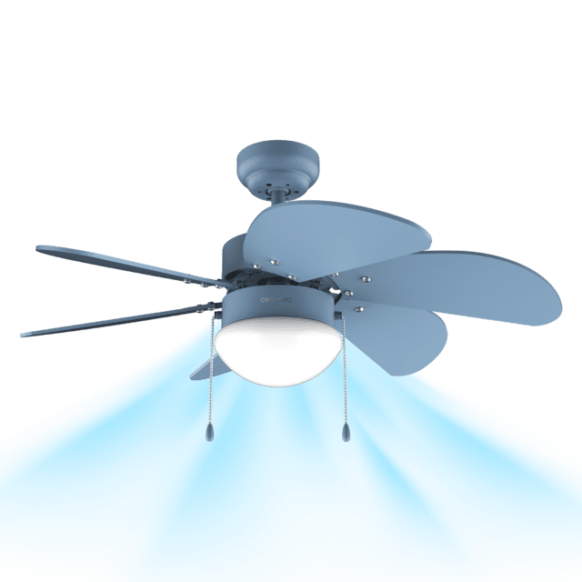 EnergySilence Aero 3599 Vision Full Blue Ventilador de techo de 50 W y 36” con lámpara, 3 velocidades, 6 aspas, modo winter-summer y uso sencillo.