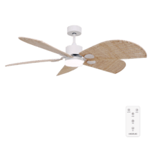 EnergySilence Aero 5290 Natural Ventilador de techo con motor DC incorporado de 40W,  52 pulgadas, luz LED de 18W,  temporizador regulable entre 1/2/4 y 8 horas, modo winter-summer, 6 velocidades para seleccionar, con 5 aspas giratorias.