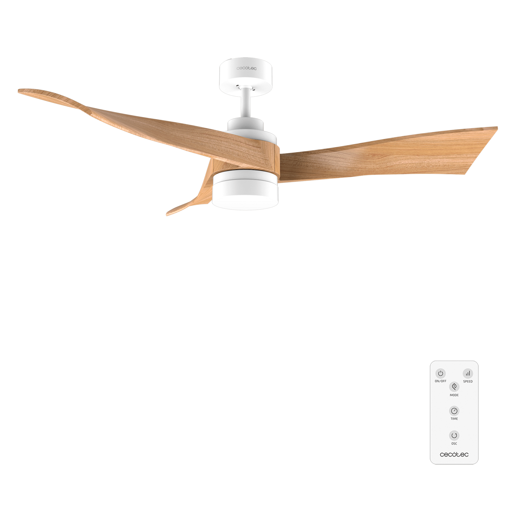 EnergySilence Aero 5280 WhiteWood Ventilateur de plafond de 40 W et 52” avec moteur DC, lampe LED de 18 W, télécommande, minuterie programmable et mode Hiver-Été.
