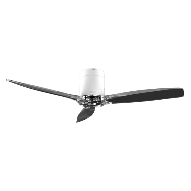EnergySilence Aero 5285 WhiteTransparent Ventilatore da soffitto da 40 W 52" con telecomando, Wi-Fi e telecomando, protezione IP44, 6 velocità, 3 pale, modalità winter-summer e timer fino a 8 ore.